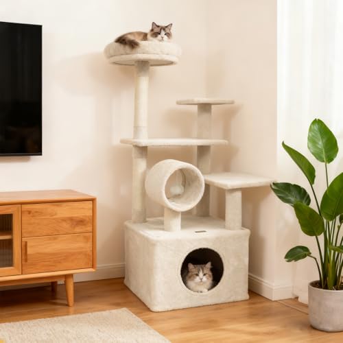 PETSITE Torre para Gatos 48 pulgadas Beis con Rascadores y Plataformas