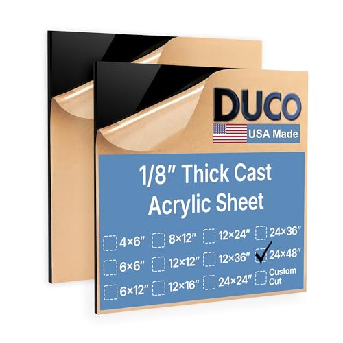Image of Duco Black Cast Acrylic Sheets 1 /8 inch (3mm) Thick 24 inch x 48 inch - 2 Pack of USA-Made Opaque Black Plexiglass Sheet - Shatter Resistant Acrylic Board for Signs, Displays, Frames, & Decorative Projects