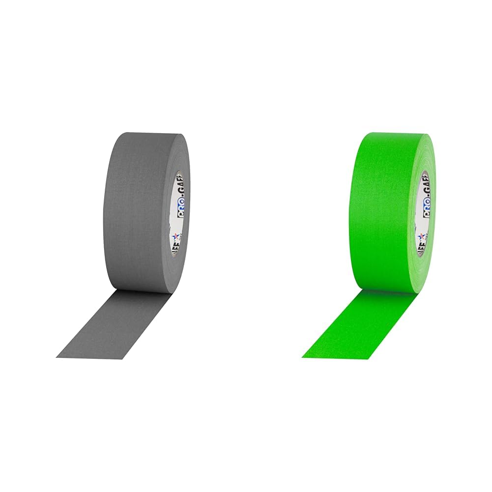 ProTapes Pro Gaff Premium Matte Cloth Gaffer's Tape Bundle: (1) 2" Width, 55 yds Length, Grey and (1) 2" Width, 50 yds Length, Fluorescent Green