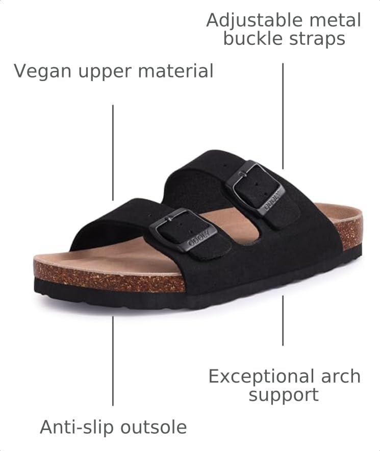 Image of ODOLY Unisex Comfortable Cork Footbed Slide Sandals with Arch Support | Adjustable Buckle, Lightweight Summer Sandals for Travel and Everyday Wear