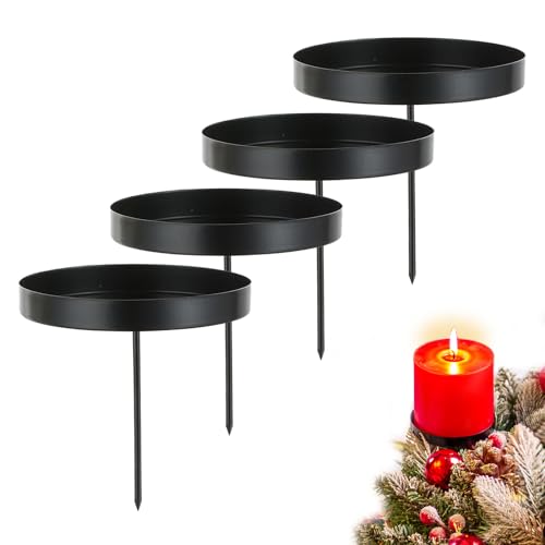 Sziqiqi Kerzenhalter Adventskranz 4er Set, Metall Kerzenständer 4 Kerzen, Kerzenteller zum Stecken Stumpenkerzen Kerzenleuchter Adventskranz Weihnachten Dekoration Kreative, Schwarz