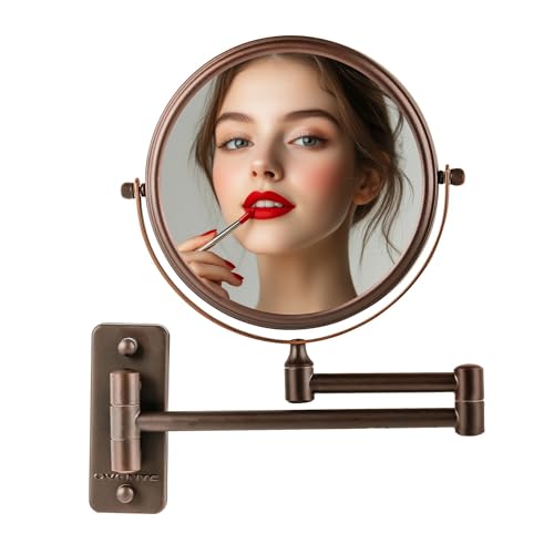 OVENTE 7" Wall Mounted Makeup Mirror with 1X/10X Magnification, Double Sided Magnifying Round Bathroom Vanity Mirror, 360° Swivel Design, Extendable and Folding Arm, Antique Bronze MNLFW70ABZ1X10X by OVENTE - Used condition - US$20.80