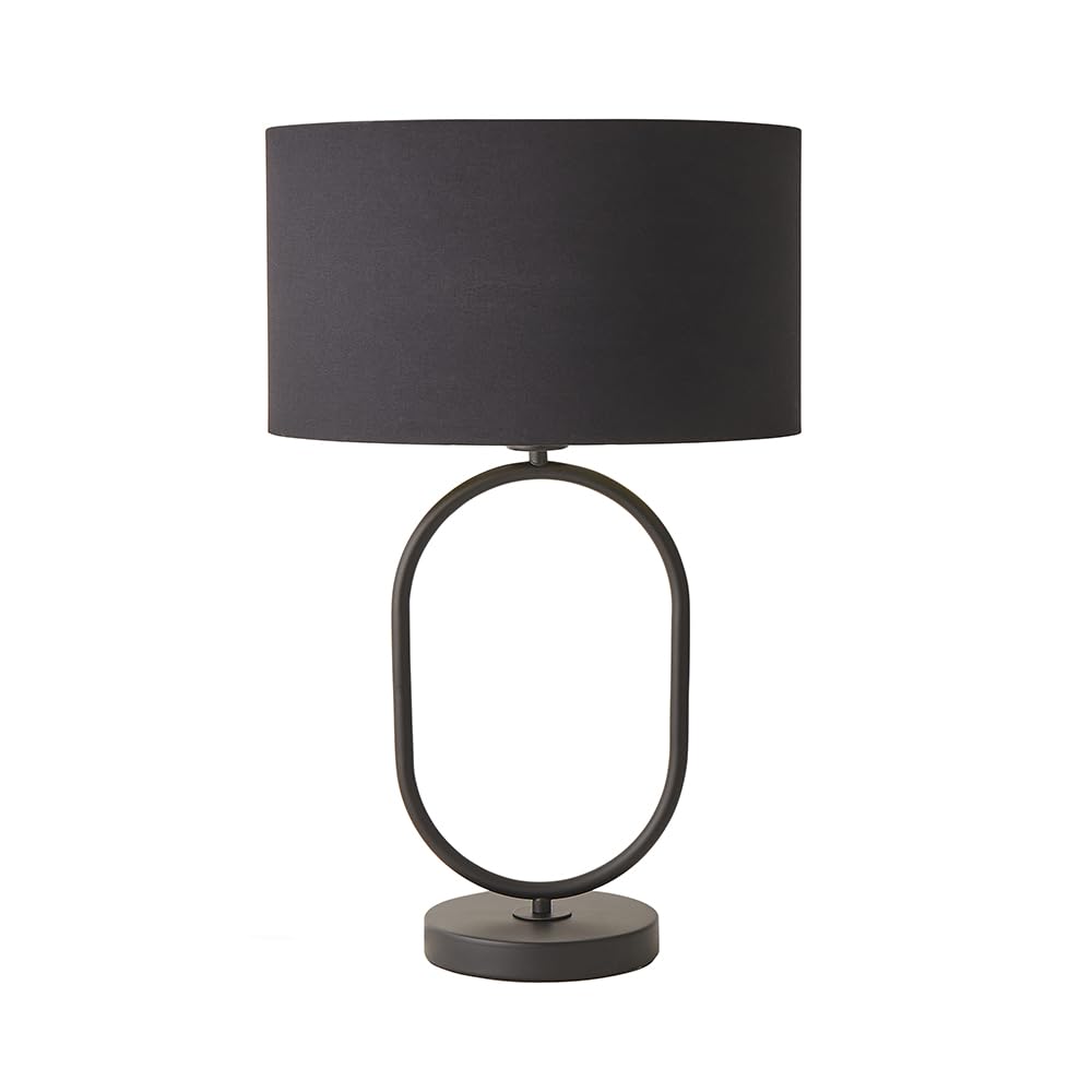 ValueLights | Antonia Black with Gold Inner Drum Shade Matte Black Oval Table Lamp with Bulb | Table Lamps, Home Décor & Improvement Essential | Light Bulb Included
