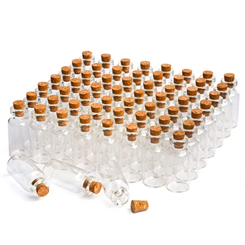 YFZYT Lot de 100 mini fiole en verre, 5 ml mini bouteille verre avec bouchon en liège pour Mariage, Fête, Dragees Bapteme(18 mm x 40 mm)