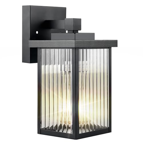 Image of Outdoor Wall Lights for House Exterior - IP65 Waterproof Porch Lights with Textured Glass & Matte Black Metal, Easy Install Exterior Lighting Fixtures for Garage, Front Door