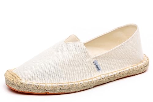 Altxic Mens Canvas Comfort Braided Slip on Casual Espadrilles Flat Pure Beige 9-9.5 US