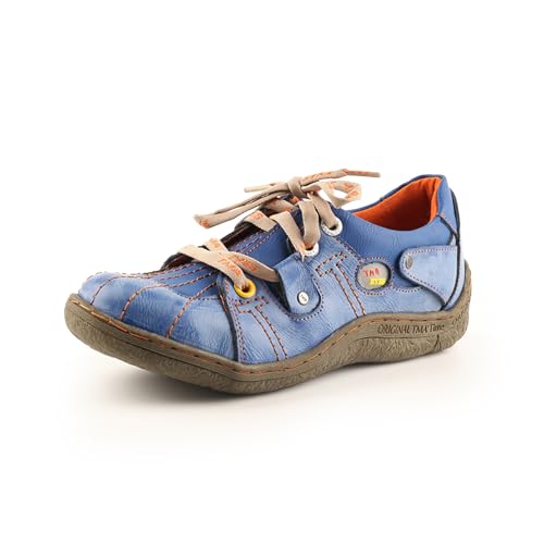 TMA EYES Ladies' Hand-Sewn Thread Genuine Leather Flat Wide-Toe Sports Casual Shoes