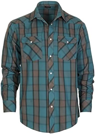 Gioberti Big Boys Plaid Long Sleeve Pearl Snaps Shirt, Teal/Brown, Size 14