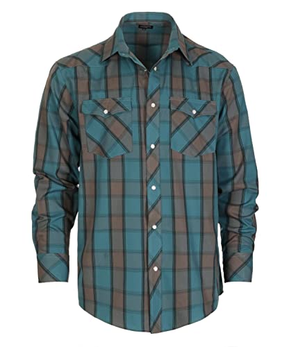 Gioberti Big Boys Plaid Long Sleeve Pearl Snaps Shirt, Teal/Brown, Size 14 #TOP1