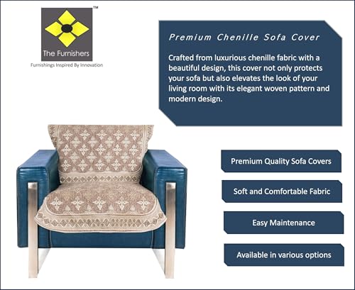 Image of Premium Chenille Woven Anti-Slip 1 Seater Sofa Cover | L-Shape Sofa Seat Protector for Living Room | Durable & Stylish Slipcover - Copper Brown - Floral