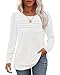 WNEEDU Damen Langarmshirt Rundhals Lässige Lose Pullover Damen Trendy Falten Sweatshirt Herbst Winter Puli Oberteile Bluse Tunika Tops Weiß L