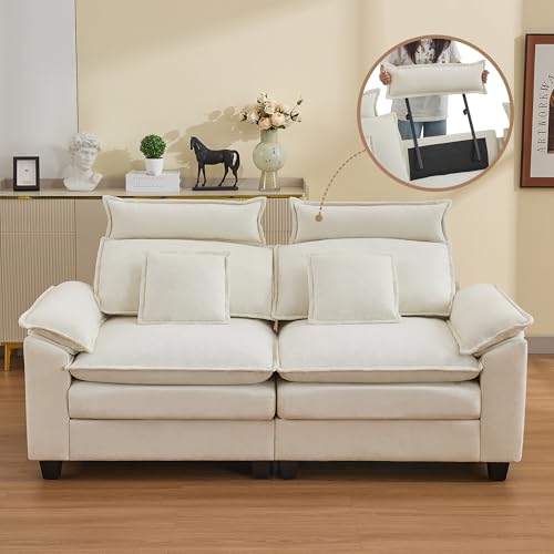 Image of 72'' Cloud Modern Loveseat Couch with Detachable Headrest, Modular Sectional Sofa Couch Deep Love Seat, Oversized 2 Seater Chenille Comfy Sofa with Armrests for Living Room, Beige