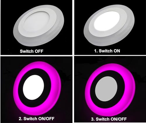 Image of OLIPS 6W (3+3) LED Ceiling Panel Down Light | Dual Color Change by On /Off Switch | Fan Box POP Decorative LED | White Center & Color Ring Design (Pink, 1)