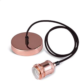 Vintage Pendant Light Fitting Modern Retro Industrial Style E27 Lamp Holder Rose Copper Ceiling Rose (Rose Copper)