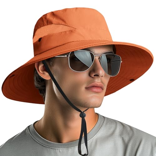 NPQQUAN サンハット メンズ レディース ネックフラップ付き UPF 50+ UV保護 ワイドブリム バケットハット サファリ ハイキング フィッシングハット, オレンジ, One Sizeの商品画像（Amazon）