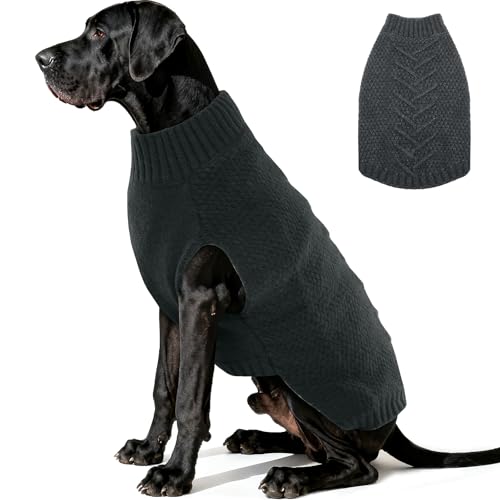 Katzinst Hundepullover Grosse Hunde, Weich Hundepullover mit Zopfstrickmuster Winter Outfit, Hunde Pullover Sehr Grosse Hund Strick, Grau, 4XL