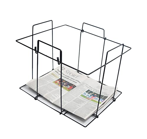 Image of Cast Iron Folding Newspaper Holder Multipurpose Storage Bin for Magazines, Paper, Records, Artwork Black 39x30x33 cm