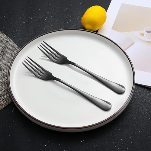 XXZWSJSH 12-Piece Black Dinner Forks, Forks Silverware (8 inches), Food Grade Stainless Steel Flatware Fork, Mirror Polished & Dishwasher Safe, Using for Home, Restaurant or Kitchen, Black - Thumbnail 2