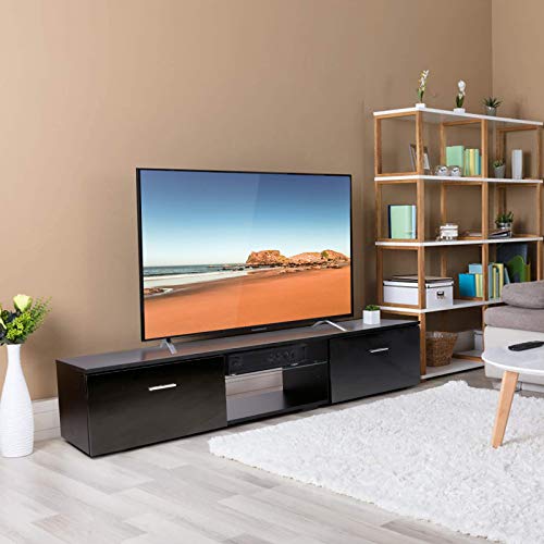 TUSY TV Stand for TV Up to 65 Inch, Media Console Entertainment Center Television Table, 2 Storage Cabinets with Open Shelves for Living Room Bedroom, Black
