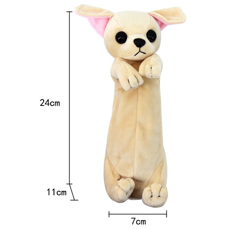 Image of Minache Plush Animal Stationery Pouch Women Cute Dog /Dinosaur Plush Pencil Case Ladies Cosmetic Bag (Beige 2), bd-06484AD