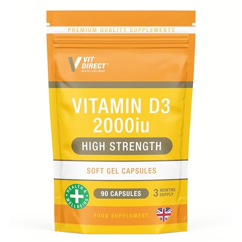 Image of Vit Direct - Vitamin D 2000IU Soft Gel Capsules - High Strength - Food Supplement Pouch - 90 Day Supply - Supports Immune Health, Bone Strength & Overall Wellness