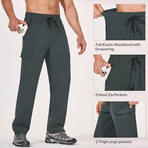baleaf Men's Hiking Pants Water Resistant Cargo Quick Dry Travel Elastic Waist with Zip Pockets UPF 50+ for Work Running3
