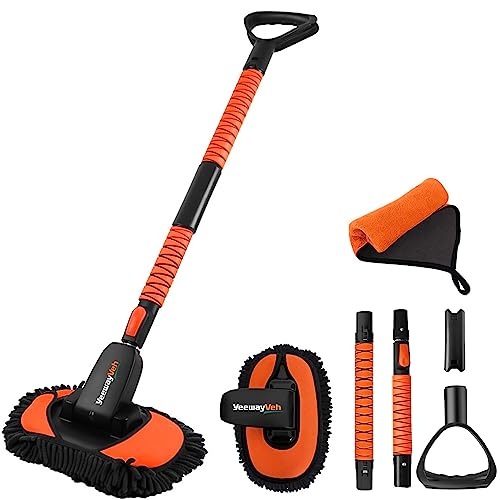 Yeewayveh 55" Car Wash Brush With Long Handle, Detachable Chenille Microfiber Car Wash Mop, 180° Rotating Scratch-Free Washing Brush Extension Pole D-Shaped Handle Car Cleaning Kit For Rv Truck Camper #TOP8