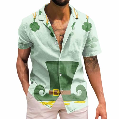 QXQLSH - Camisa hawaiana con botones para hombre, diseño de trébol irlandés verde, manga corta, informal, para verano, playa, para el día de San Patricio, verde, L