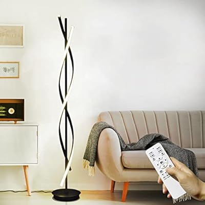 Vlaikez 61" LED Floor Lamp for Living Room, 40W 3 Colors Stepless Dimmable and Color-Changing Bright Floor Standing Lamp,Unique Spiral Floor Tall Lamp for Bedroom Office with Remote (Black)