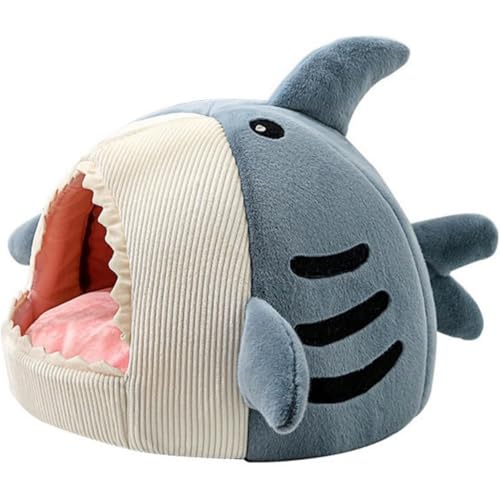 Kwueiit ペットハウス 犬用ベッド サメ猫用ベッド ペット用洞窟 犬 ペットハウス 暖かい ペットベッド 四季ユニバーサル取り外して洗える猫の家の猫の別荘半閉鎖犬小屋のペット用品保温 防寒 快適 柔らかい 耐噛み 猫 洞窟 (ブルー,40*40*32