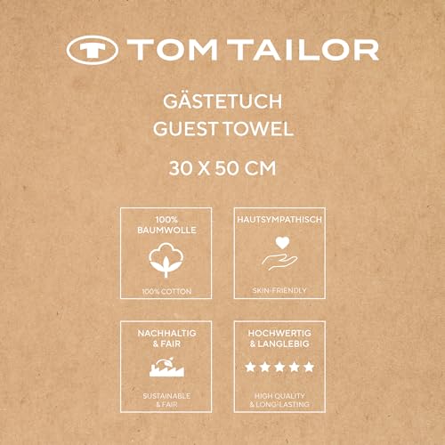 TOM TAILOR Gästehandtuch, 6er Set, 30 x 50 cm, 100% Baumwolle / Frottier, mit Aufhänger und Label mit Logo, COLOR BATH TOWEL Beige (Sunny Sand)