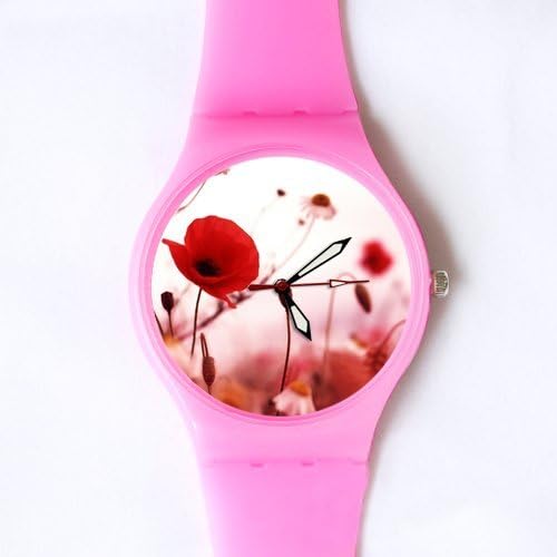 Gifts for girls or ladies 100% Plastic Quartz Watch Gifts Watch Classic Poppy Flower Art Design Classic Photo Watch