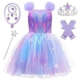 Esvaiy Wicked Glinda Costume Girls Purple Tulle Sequin Dress with Accessories Glinda Dress for Girls Halloween Christmas Cosplay (Purple, 7-8 Years)