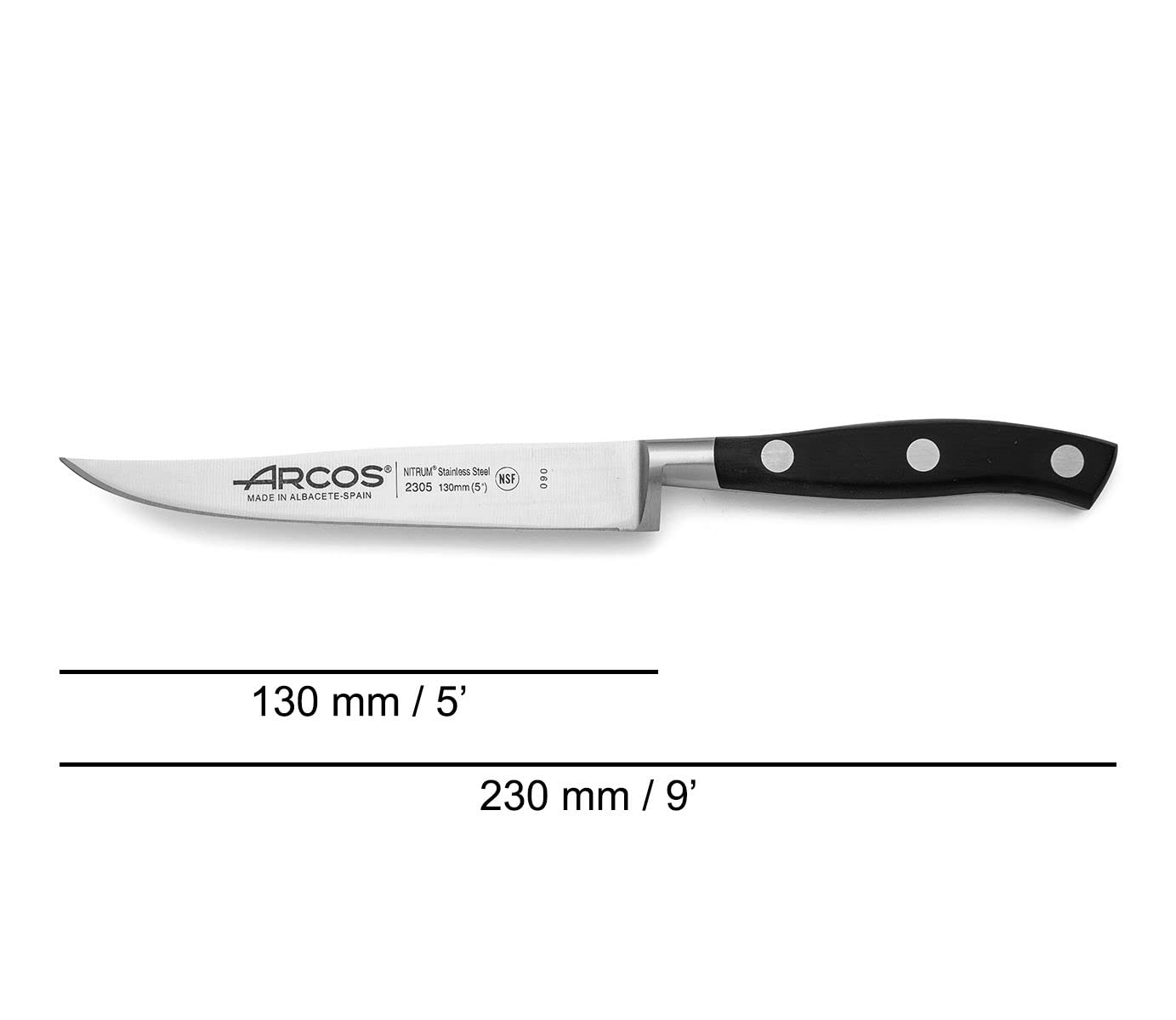 Arcos Serie Riviera - Juego 4 Cuchillos Chuleteros - Hoja de Acero Inoxidable Forjado NITRUM 130 mm - Mango de Polyoxymethylene (POM) Color Negro