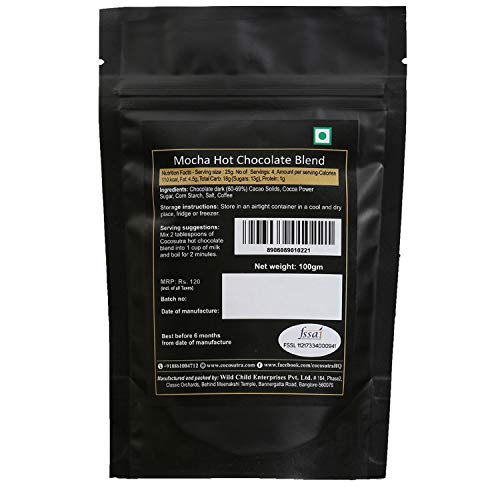 Image of Cocosutra Mocha Drinking Chocolate Mix, 100g | Hot or Cold | Vegan & Gluten Free | No Preservatives | Serves 5 Cups (Pack of 2)