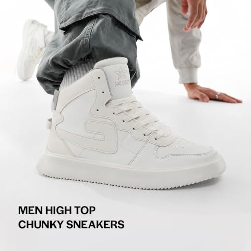 Image of FAUSTO Men's High Top Chunky Classic Lace Up Sneakers|High Ankle Sneakers with Memory Cushion|Lightweight All Day Sneakers