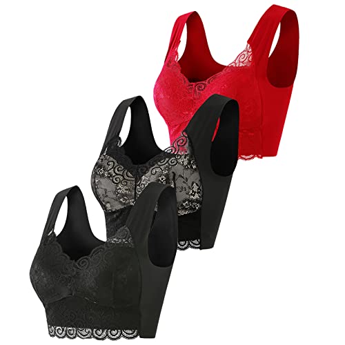 2PC BH Damen Ohne Bügel Unifarben V-Ausschnitt Brustfreier BHS-Set Große Größen Push Up Bras Set Atmungsaktive Brüste Geraffter BH Seamless BH Damen Bequeme Dünner BHS-Set für Frauen