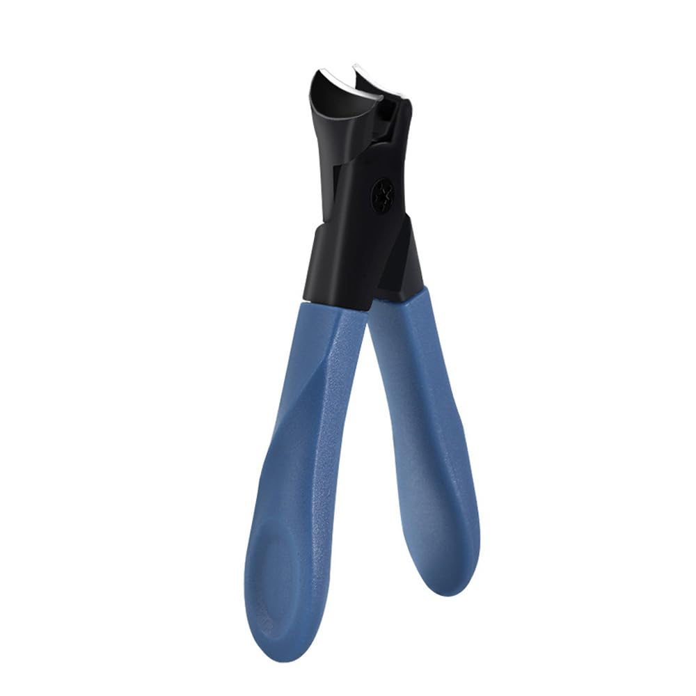 Blue Professional Stainless Steel Nail Clippers with Anti-Splash Cover - Sharp Trimmer for Thick and Wide Nails -