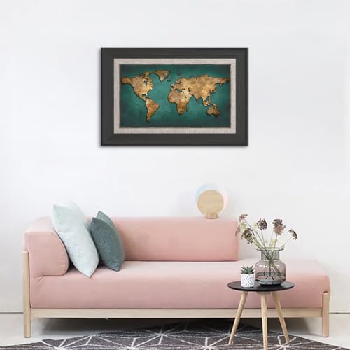 世界地図 キャンバスアートパネル アンティーク風世界地図 アートフレーム キャンバス絵画 玄関 寝室 リビング おしゃれ 贈り物（木枠付きの完成品） (F,60x90cm（24x36in）) [5]