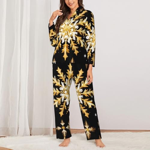 Pyjama femme manches longues flocon doré pour soirées cocooning - 2
