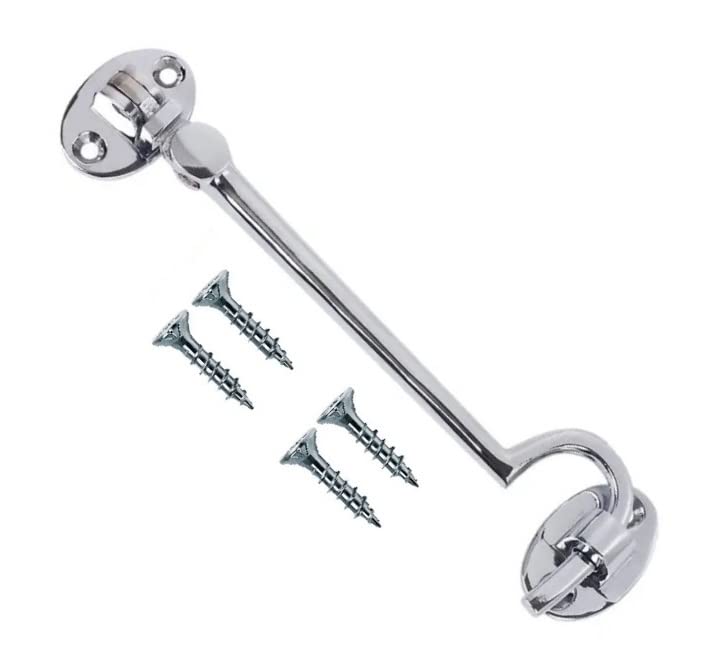 TERF® 150mm Heavy Duty Polished Chrome Cabin Door Hook and Eye Lock 150mm (6 inch) Cabinet Latch including Fixing Screw For Door Gate Window Closet Shed Latch