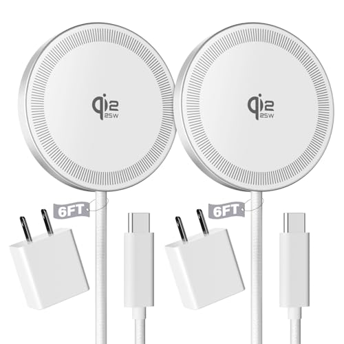 2Pack Magnetic Wireless Charger 25W Fast Charger for iPhone 17/16/15/14/13/12 Series & AirPods, Portable Wireless Charging Pad for Travel Home Office Desk, 6.6FT-White with Plugs