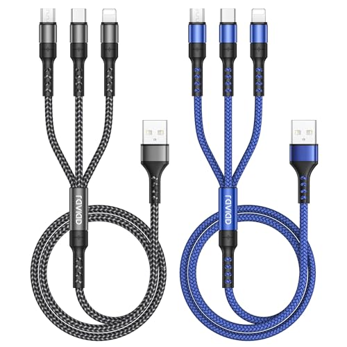 RAVIAD 3-in-1 Nylon-Ladekabel 1,2 m – Micro-USB & USB-C (5 V/3 A)