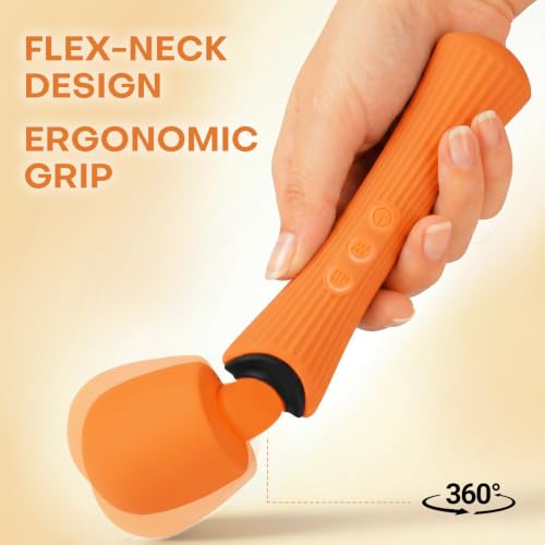 Image of Handheld Personal Wand Massager -USB Rechargeable & Skin-Friendly Silicone, Orange