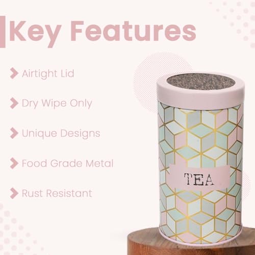 Image of Maroc Collection Airtight Kitchen Container|Set of 3-850ML| Pink Pastel| Food Grade Metal Storage Jars for Tea, Coffee & Sugar Vacuum Sealed, Moist- Proof Canisters for Freshness