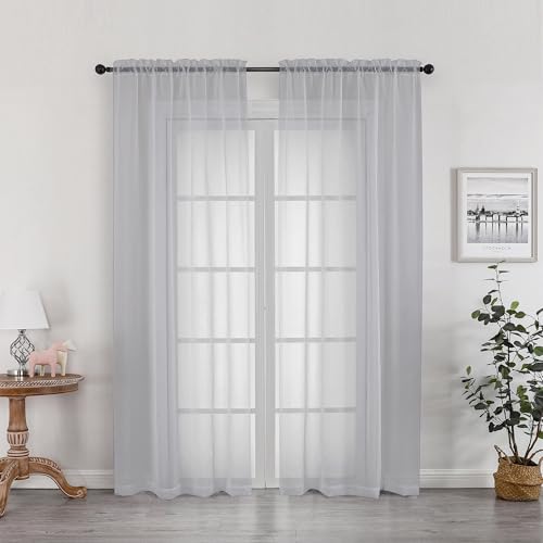 Image of OWENIE Light Grey Sheer Curtains 78 inches Long 2 Panels Set for Bedroom Living Room, Soft Solid Living Room Sheer Curtain, Rod Pocket Light Filtering Farmhouse Curtains, 2 Pcs Each 42 inch W x 78 inch L