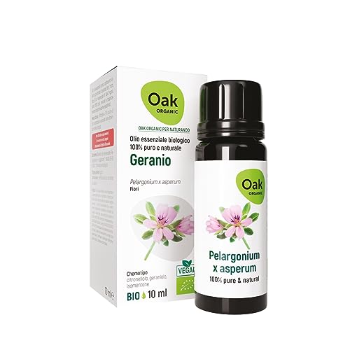 OAK ORGANIC Per NATURANDO Geranio Olio essenziale Puro 10 ML - Olio Essenziale Bio & Vegan per diffusione ambiente contro Insetti