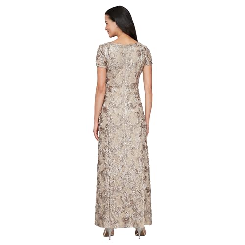 Image of Alex Evenings Women's Long Rosette Mother of The Bride Dress with Short Sleeves
