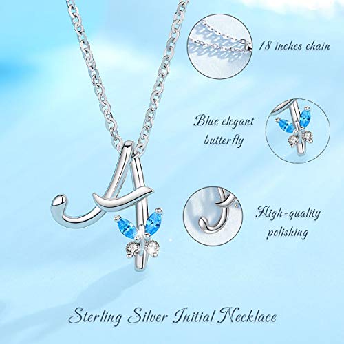 EUDORA Sterling Silver Butterfly Initial Necklaces for Women, Elegant Letter Neckles Personalized Gift for Mother, Sister, Daughter, 18 inch Chai3