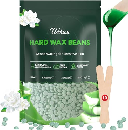 Wchiou Hair Removal Wax, 2lb Wax Beads for Sensitive Skin, With Pure Aloe Vera, For Face, Eyebrow,...